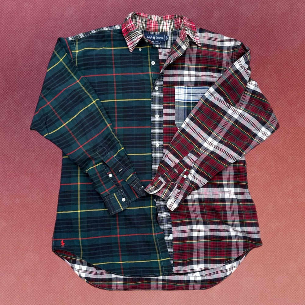 Polo Ralph Lauren The Big Oxford  Patchwork Button Down Shirt Medium Vintage 90s